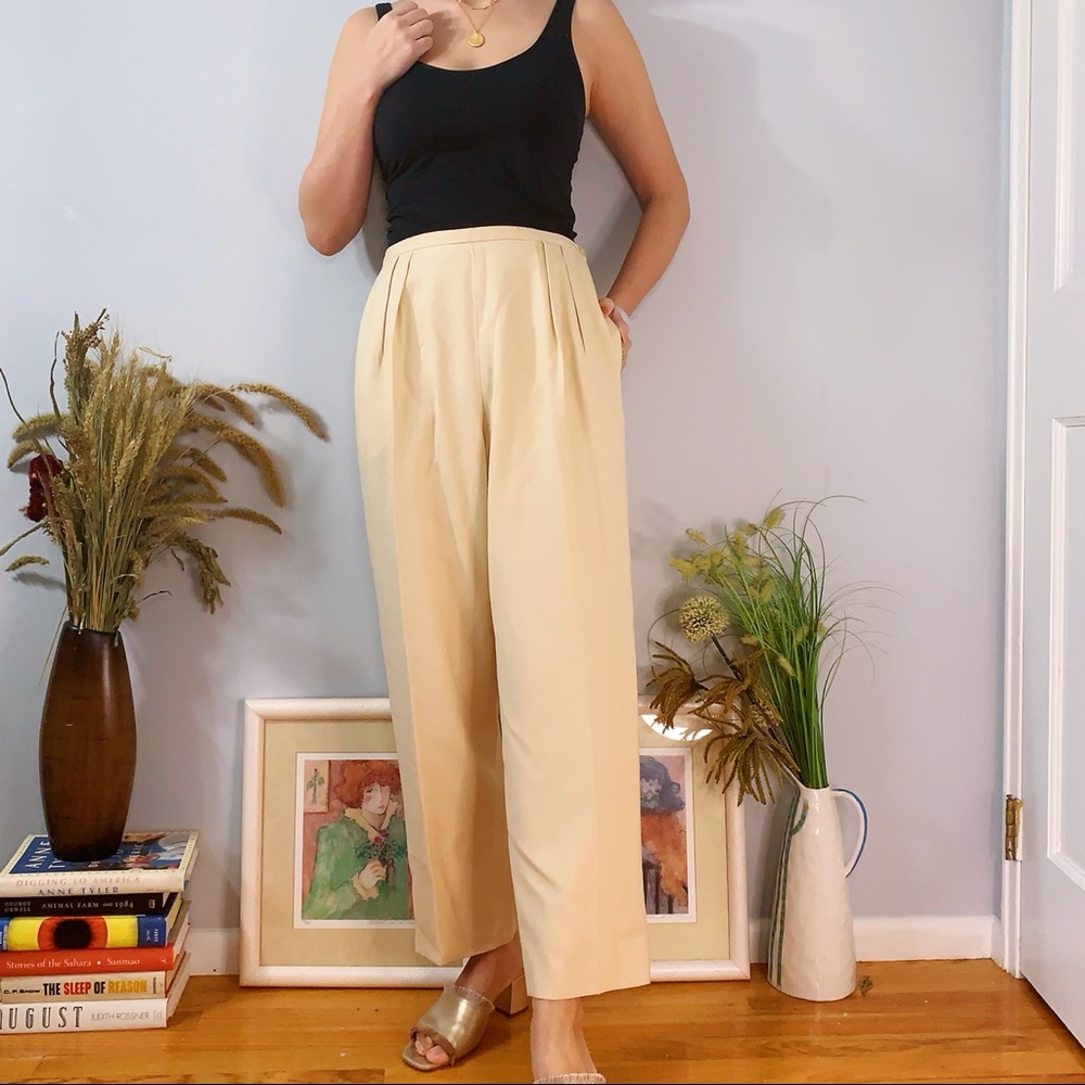 Vintage 100% Wool Cream Trousers High Waisted Med